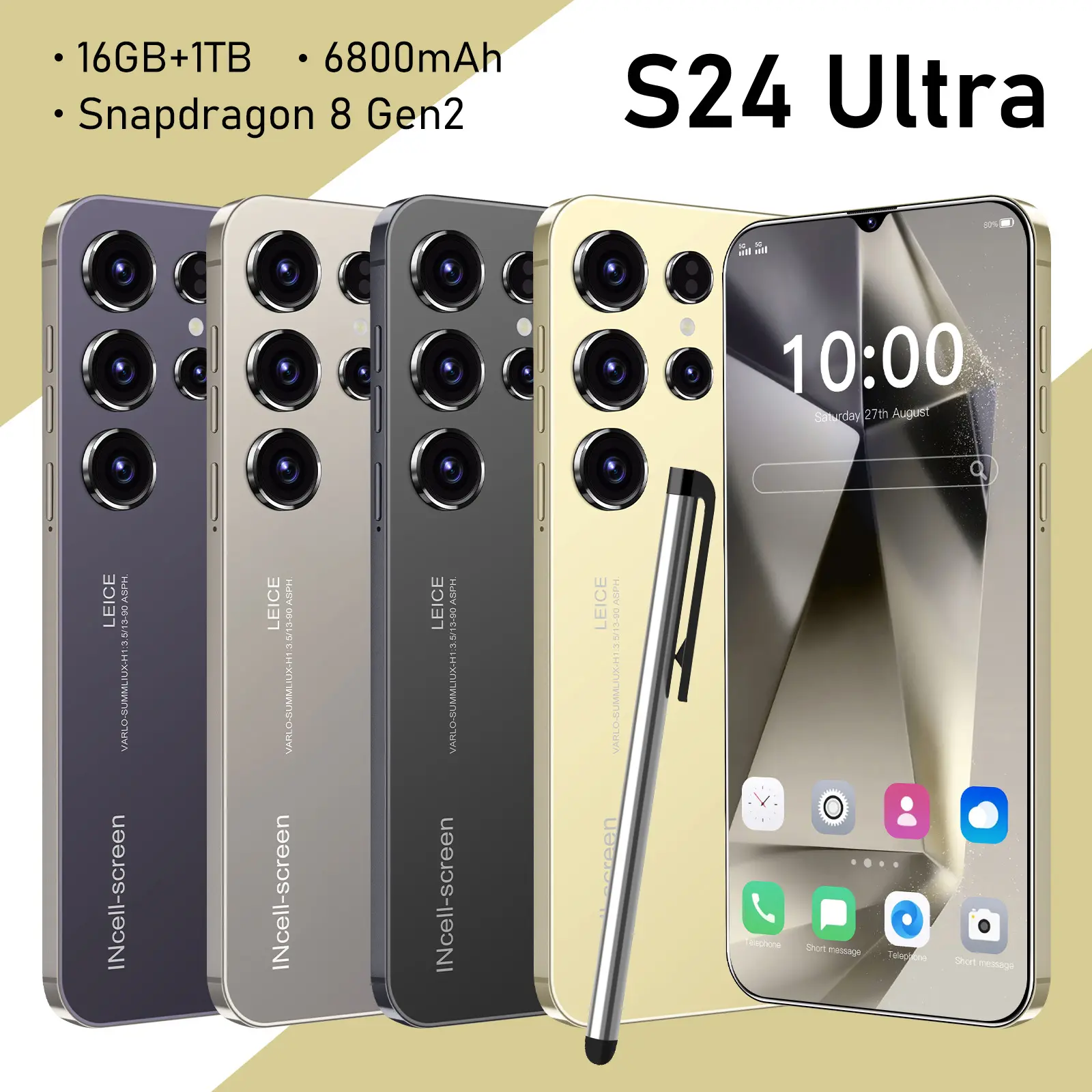 Điện thoại, S24 Ultra 6.26inch, Mẫu mới năm 2025, Điện thoại thông minh Android 2 + 16G