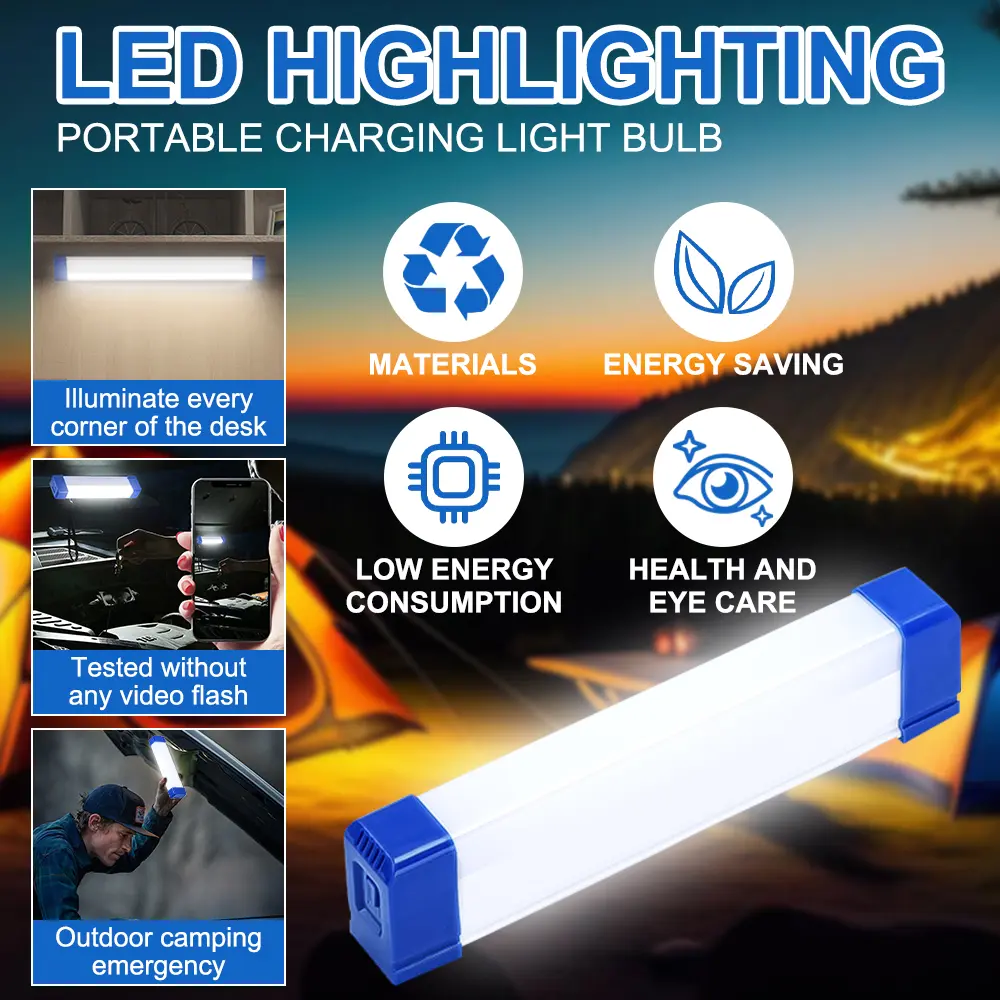 【Ship Now】Tube Night Lamp LED Emergency Light Outdoor Magnetic Suspension USB Rechargeable Portable Long Strip Work Light