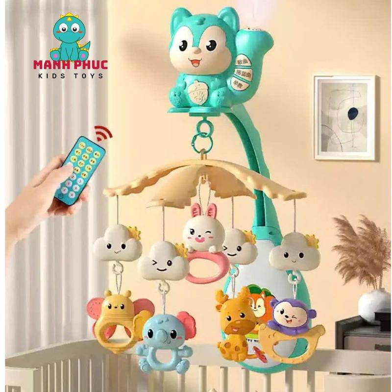 Đồ Chơi Treo Nôi Cũi Tự Động Quay Có Điều Khiển Có Đèn Có Nhạc Đồ chơi cho bé trẻ sơ sinh size lớn Kèm Pin .