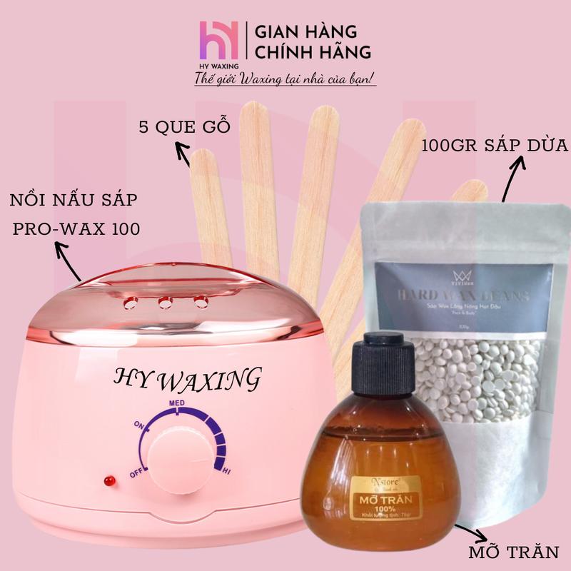 Tặng 100gr Sáp Premium Combo Nồi Nấu Sáp Wax Lông Prowax100 + 90ml Mỡ Trăn Nguyên Chất Và Que