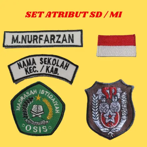 Atribut Set SD / MI Bordir Nama Seragam Sekolah Dasar Lengkap Tinggal Jait