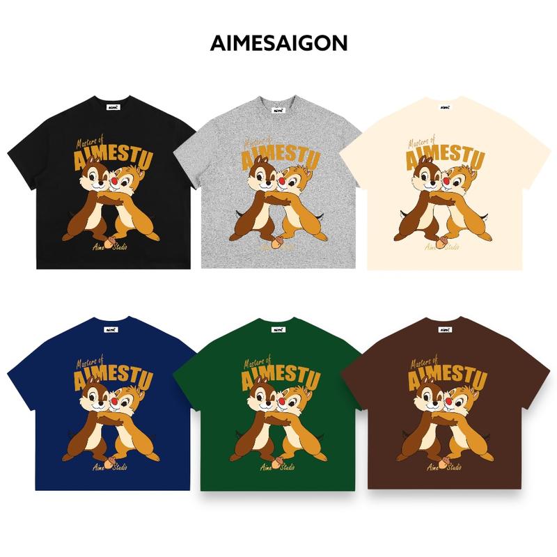 Áo Thun Big Boxy Local Brand AIMÉ Form Rộng Tay Ngắn Cotton Cổ Tròn Nam Nữ Cartoon Hoạt Hình " SÓC CHIP DALE " Menswear Kem Unisex Hot Trend