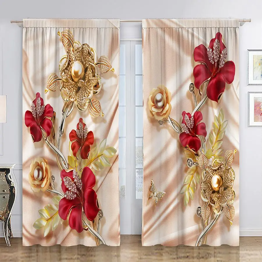 Modern Floral Print Curtain, 1 Pair Blackout Window Curtain, Modern Classy Window Drapes for Living Room Bedroom Study Home Decor
