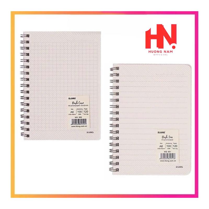 Sổ Dash Line Dash Caro lò xo kép bìa nhựa 2 mặt A6 120 trang Klong 950 951 - Sổ kẻ ngang kẻ caro 105 x 148 mm