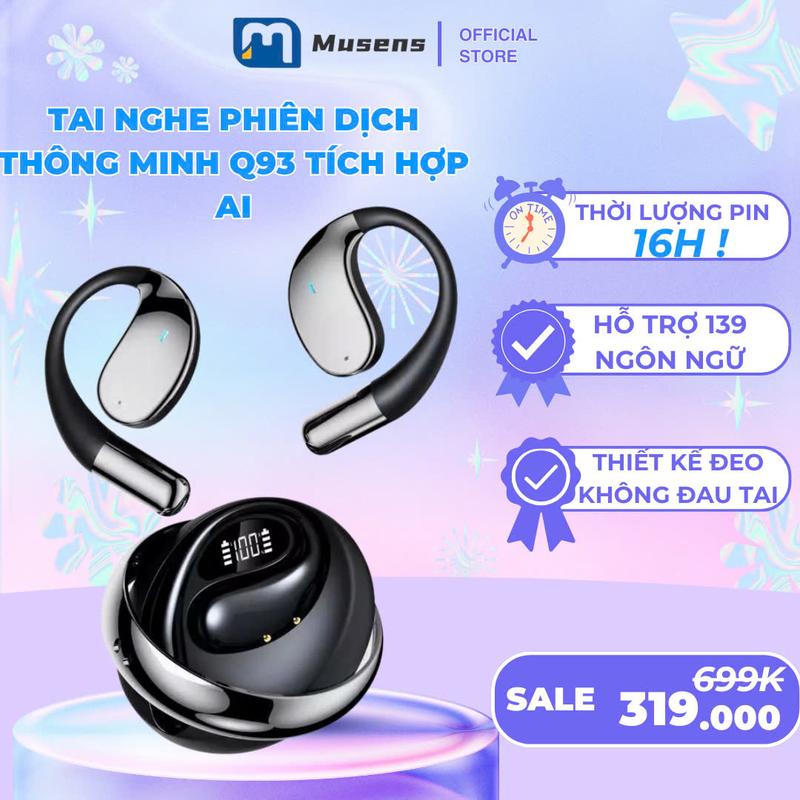 Tai nghe thiết kế mở PHIÊN DỊCH thông minh AI, Bluetooth Q93, màn hình LED hiển thị pin kỹ thuật số, có thể dịch được 139 ngôn ngữ. Chất âm HiFi, tương thích với hệ IOS & Android. Nhiều màu sắc để lựa chọn