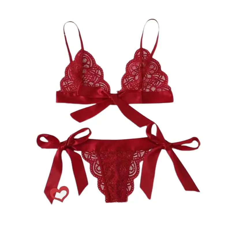 Lace Bra Brief Set Lingerie Set Women Underwear Transparent Bra Panties Sets Female Red Ultra-Thin Unlined Underwear Set Sexy Womenswear