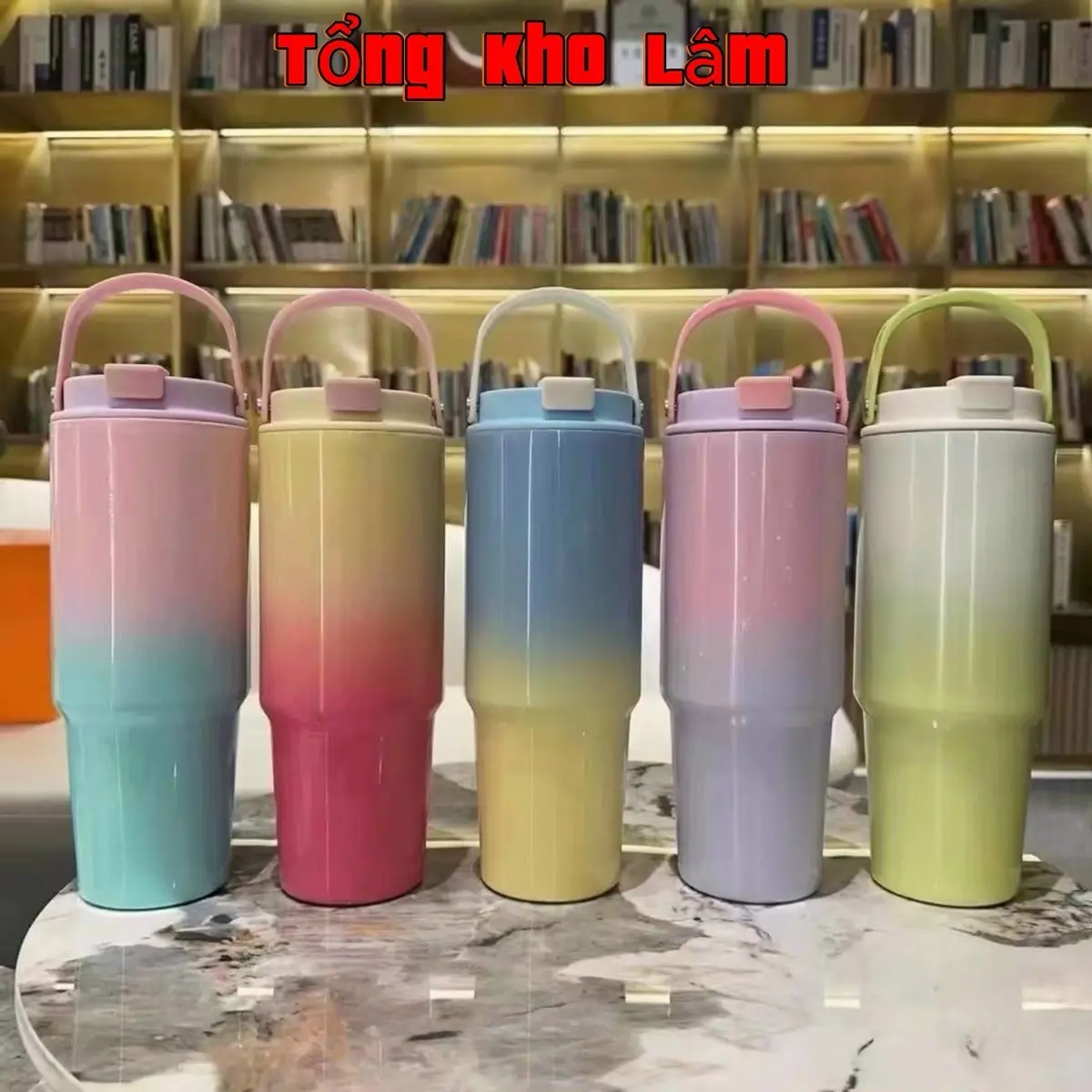 Ly giữ nhiệt đa sắc màu 850ml, inox 304 kèm quai sách + ống hút mẫu mới hè 2024