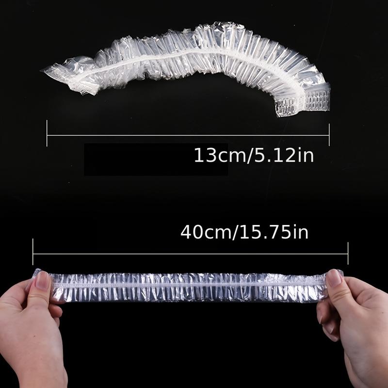 Product Introduction of 100pcs Disposable Shower Cap Waterproof, Bath Bonnet Thicken Plastic Head Cover For Home Hotel, Showering, Bathing, Hair Caps 3