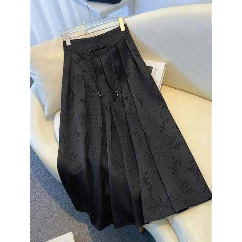 Váy Jacquard Cao Cấp Dài Trung Bình Màu Đen, Váy Xếp Ly Ngoại Cỡ Mới Mùa Hè, Khóa, Váy Mặt Ngựa, Năm 2025
