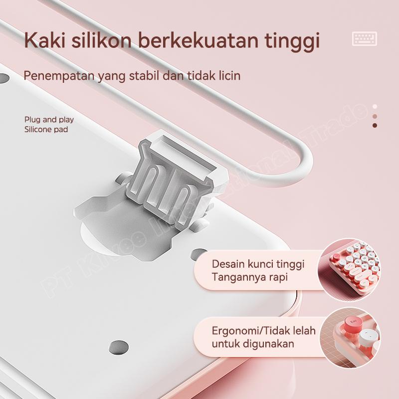 Ylv keyboard gaming Cantik K54 Mekanikal 98 Key untuk PC Laptop Warna Pink Putih Rose Gold Cocok untuk Gaming Kerja & Editing