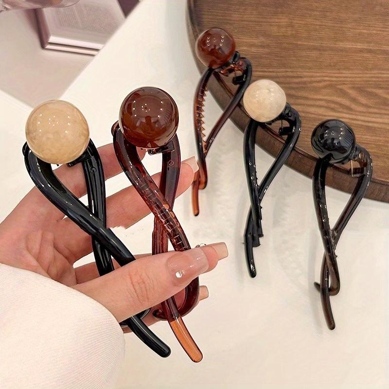 Vintage Aylhfo Inspired Acrylic Hair Clip with Marbled Design - Chic Coffee Color, One-Piece Comb Shape for Stylish Updos & Ponytails 3