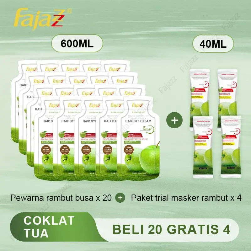 【Beli 20 Gratis 4】Fajazz Bubble Hair Dye 20pcs setiap kemasan 30ml Cokelat Tua Pewarna Rambut Cepat Cat Rambut Bahan Alami