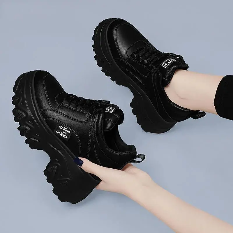 Dad Shoes, Đế Dày, Giày Nữ, Phong Cách Thể Thao Nhung Mới, Đen Đầy Đủ, Giày Cao Gót Ẩn， Sneaker， Hoa