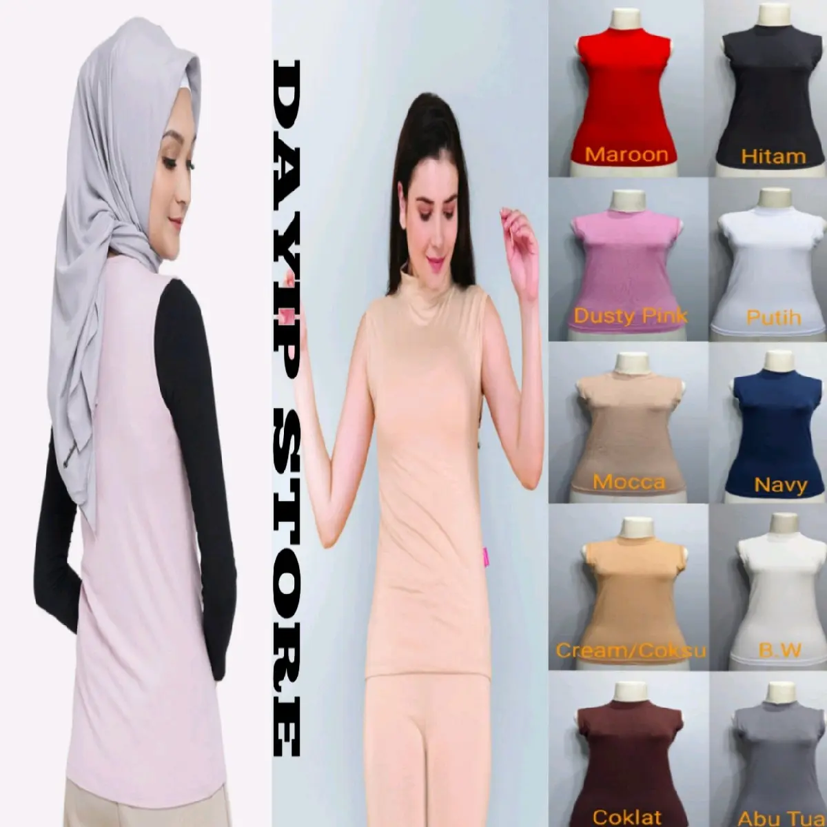Manset Kaos Inner Wanita Lekbong Tanpa Lengan Polos Bahan Spandek Rayon