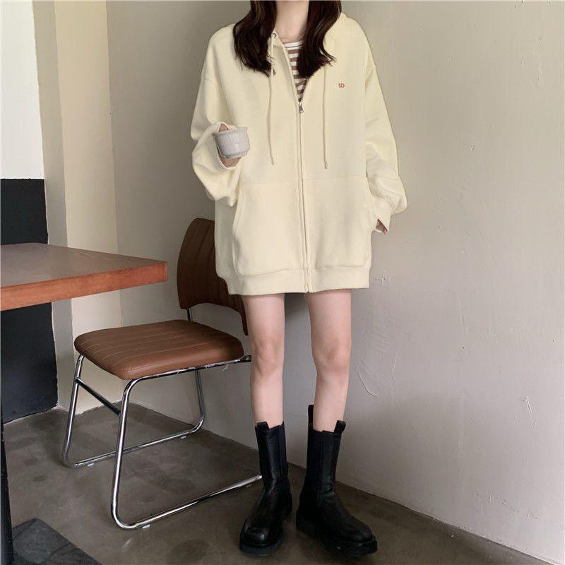 Product Introduction of Large Size Slimming Autumn and Winter Hoodie Coat Women's Ins Zipper Cardigan Fleece-Lined Thick Loose Sweater Women's Fashion 26