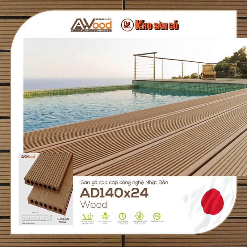 Sàn Gỗ Ngoài Trời AWOOD AD140x24 - Vật liệu trang trí ngoại thất hiện đại 0