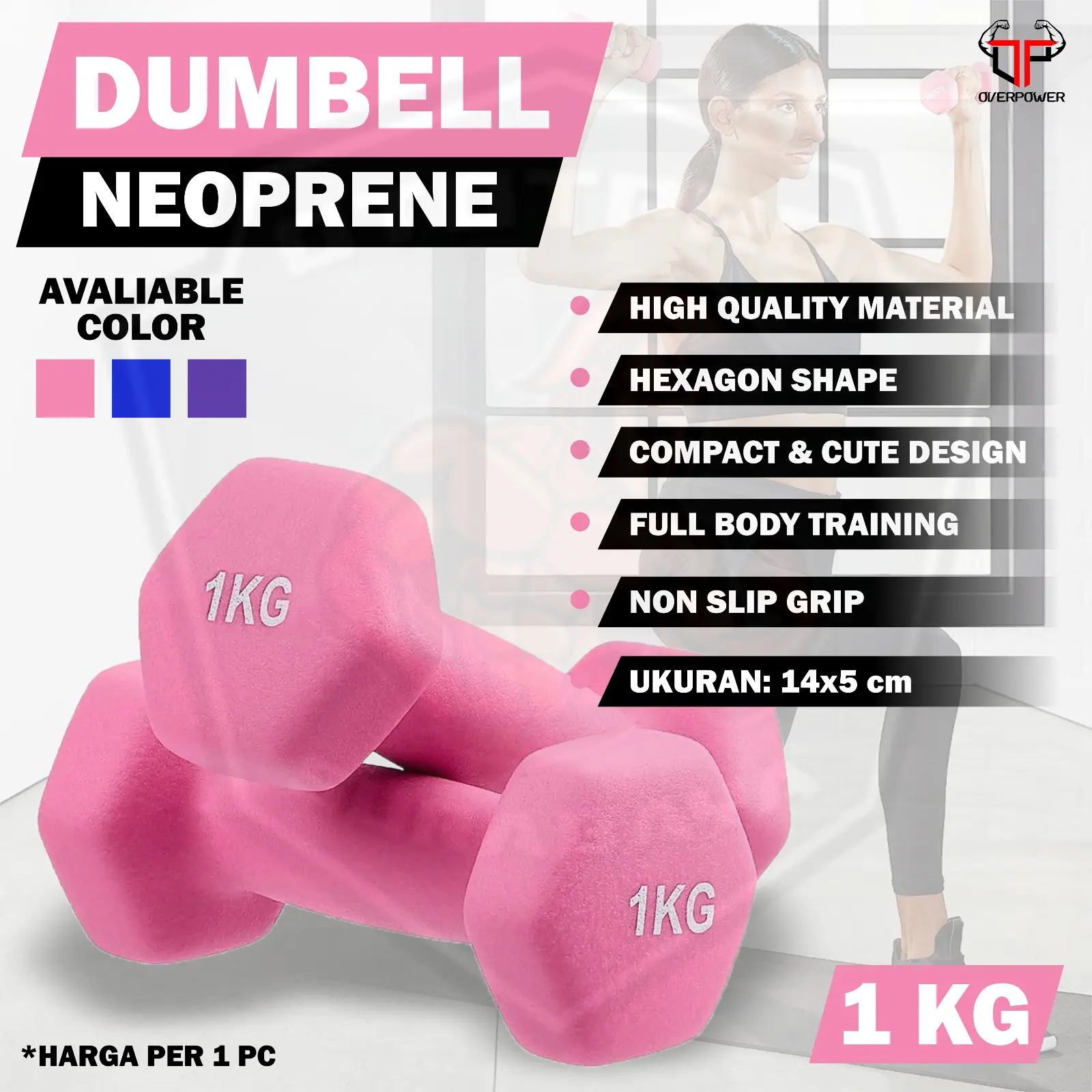 Dumbell Neoprene 1Kg /Barbel Mini/Dumbel Warna/Kecil/Karet/1 Kg/Vinyl