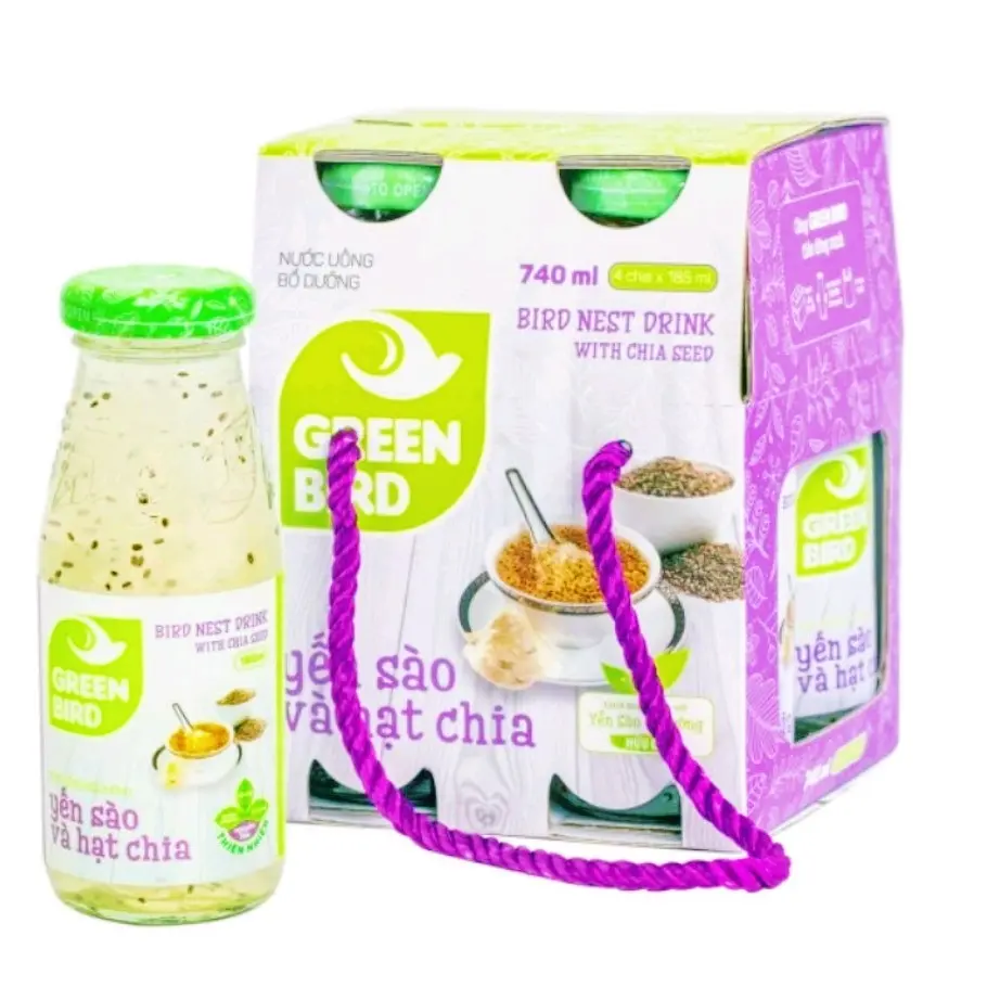 [ LỐC 4 CHAI×185ml ] NƯỚC YẾN SÀO HẠT CHIA GREENBIRD.(Men Vi Sinh VITAMIN AXIT AMIN PROTEIN Chè đồ ăn vặt snack,food,cake,drink,yến sào,yến chưng sẵn,nước giải khát,yến chưng chọn vị,tổ yến bosung canxi đông y không gmo dhc vietnam canxi  hữu cơ