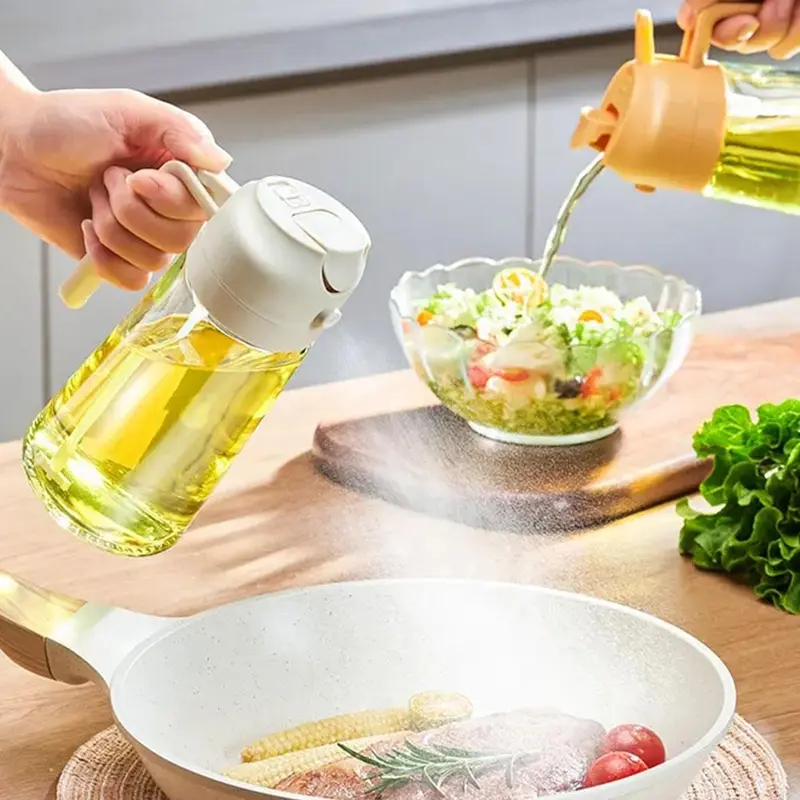 Bình Đựng Dầu Ăn Nấu Ăn Nhà Bếp, Dung Tích 500mL, Dùng Trong Gia Đình, Thích Hợp Cho Gia Vị BBQ Và Nước Sốt, Bình Xịt Dầu, Làm Bằng Chai Thủy Tinh 3