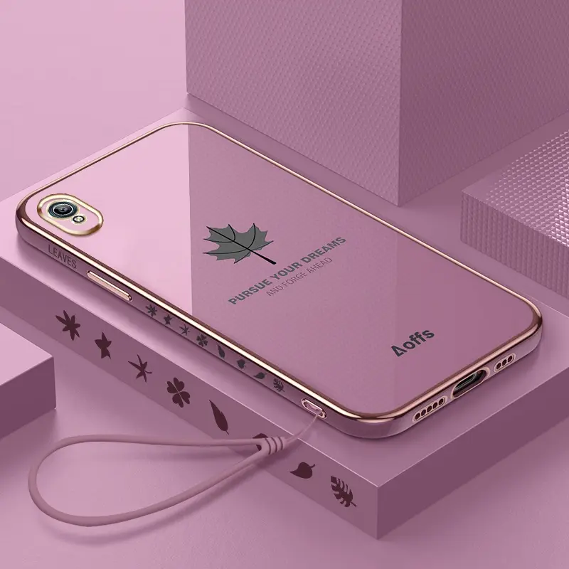 Ốp Phong Cách Lá Phong Cho VIVO Y91C Y1S 1820 1929 Ốp Điện Thoại Hình Vuông Thiết Kế Mới Ốp Mạ Mềm 0
