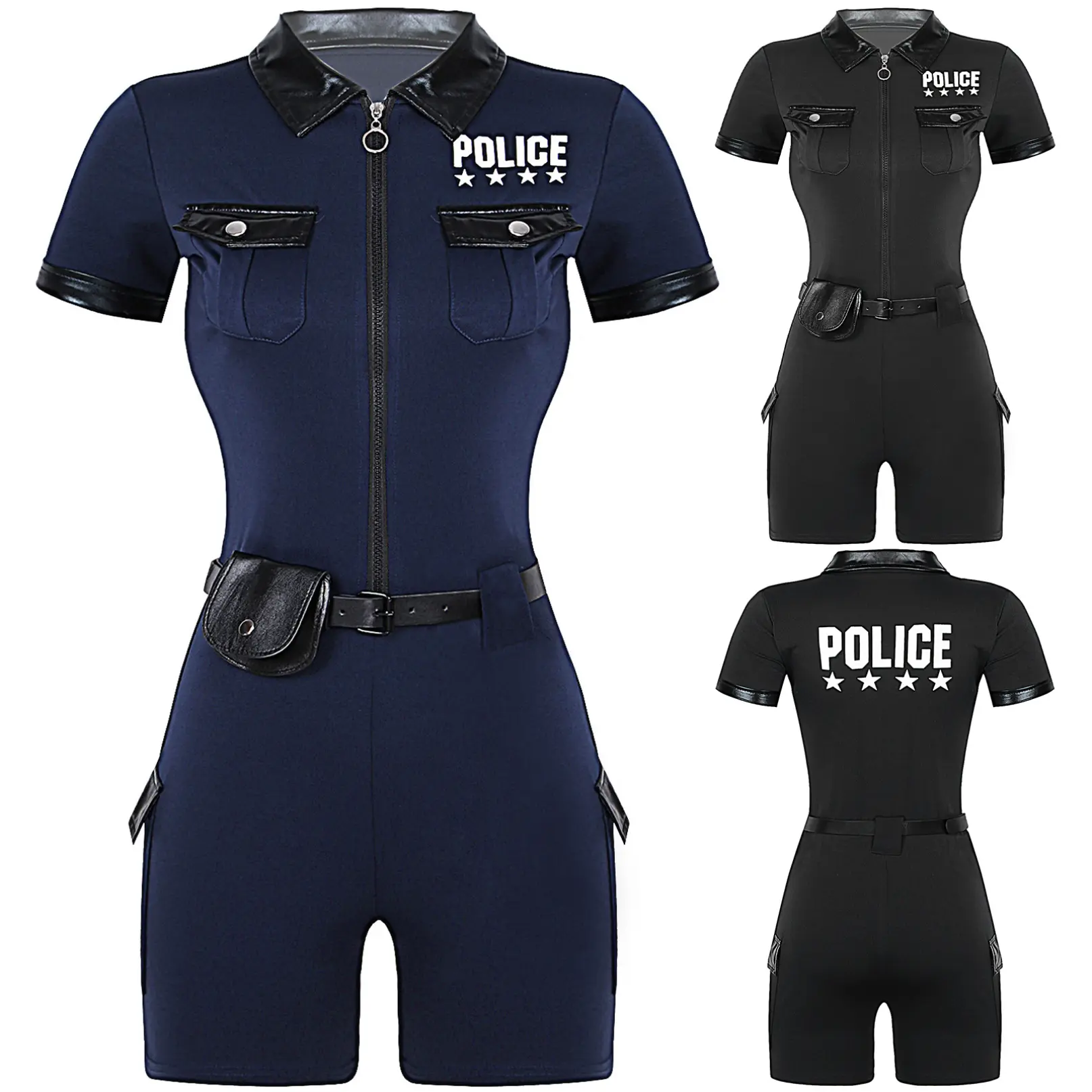 YiZYiF Womens Halloween Policewoman Dress Up Sexy Police Officer Costume 3 Pieces Dirty Cop Play Dress
