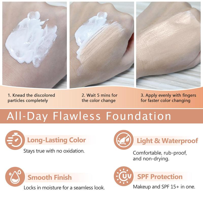 30ml Foundation & Makeup Brush Kit(2 Counts/set), Long Lasting Moisturizing Liquid Base, SPF15 Color Changing Foundation, Makeup Product for Women 7