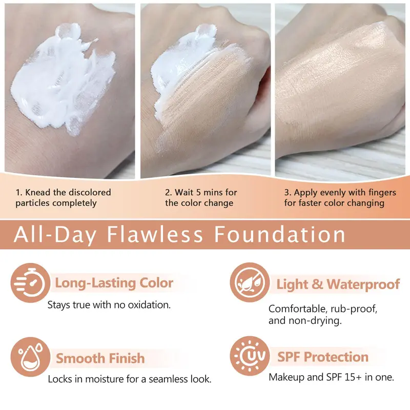 30ml Foundation & Makeup Brush Kit(2 Counts/set), Long Lasting Moisturizing Liquid Base, SPF15 Color Changing Foundation, Makeup Product for Women 6