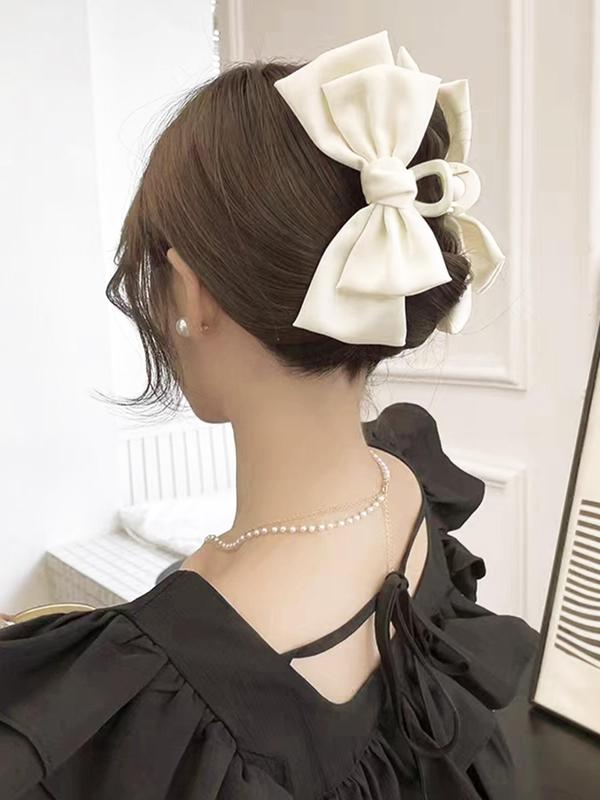 Women's Elegant Bowknot Design Hair Claw Clip, White Claw Clip, Minimalist Elegant Plain Easy Grasping Hair Claw for Daily Use, Fashion All-match Hair Accessories 8