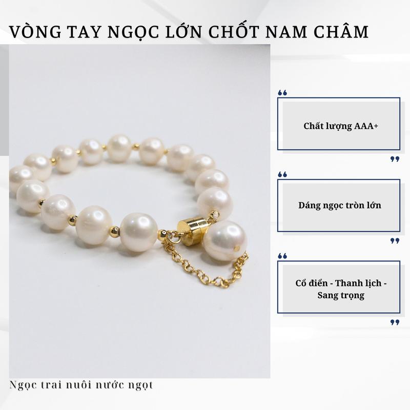 Lắc Tay Ngọc Trai Tròn Lớn Khoá Nam Châm Sang Trọng Pearl Farm 2