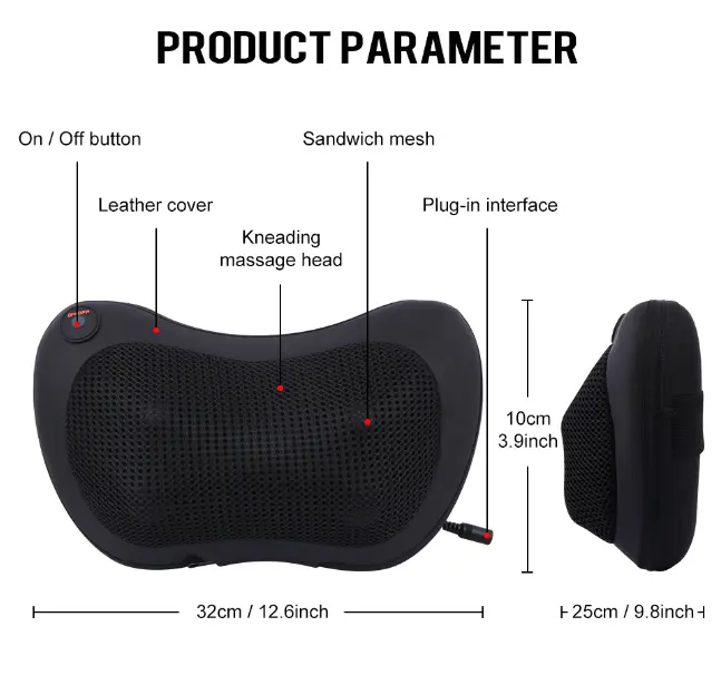 Bantal Pijat Elektrik Leher Kaki Tangan Pungung Betis Alat Bisa Untuk di Mobil / Massager Device for Head, Neck, Hand, Legs Shiatsu Massage Hitam Orang Tua Terapi 7