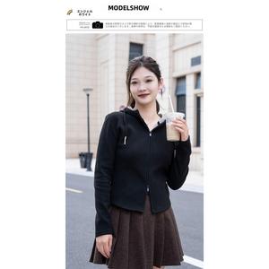2025ダブルジッパー付きクロップドパーカー|韓国ファッションストリートウェア|秋冬の女性用スリムフィットジャケット