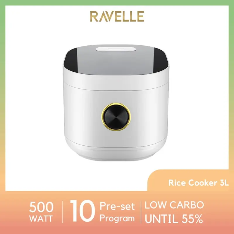 Ravelle Rice Cooker Rendah Gula 3 Liter (1,2 Liter Beras) - Digital Low Carbo Rice Cooker 3