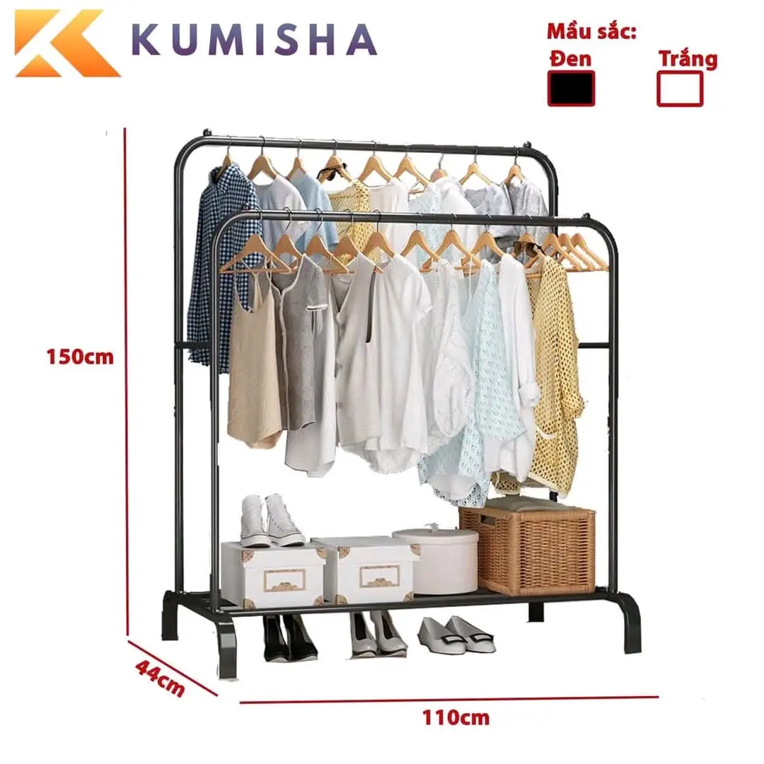 Kệ Treo Quần Áo- Giá Treo Quần Áo 3 Trong 1 Khung Sắt Sơn Tĩnh Điện gia quan ao sinh vien ke de 304 inox giant reo