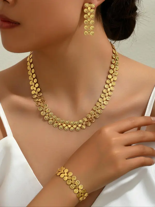 Women's Elegant Flower Design Jewelry Set, Exquisite Trendy Pendant Necklace & Dangle Earrings & Bracelet, Fashionable Jewelry Set for Party & Daily Clothing Decor 4