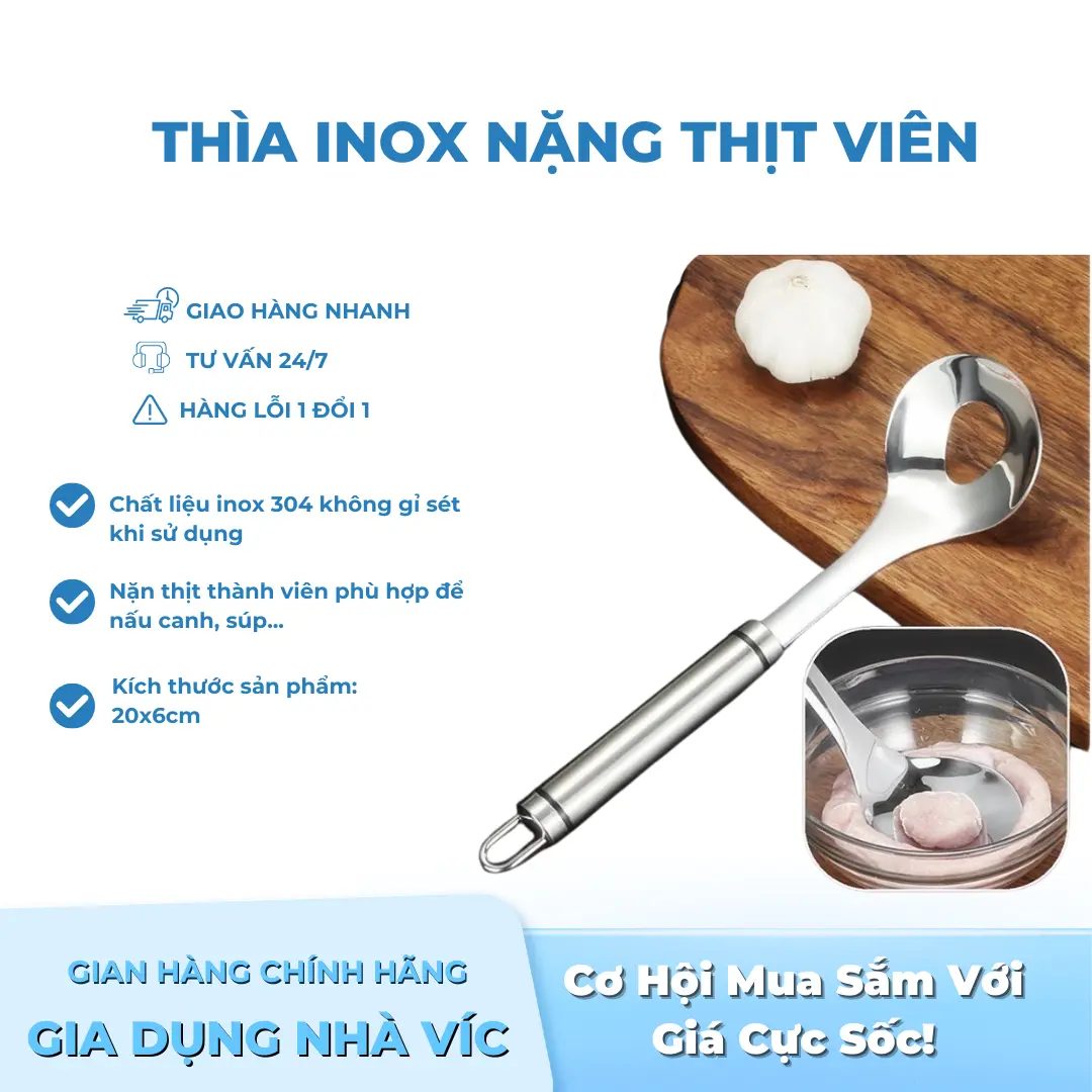 Thìa Inox Nặn Thịt Viên, Làm Mộc, Nĩa Nặn Mộc Có Móc - An Toàn Sức Khỏe - Tiện Dụng - Cao Cấp