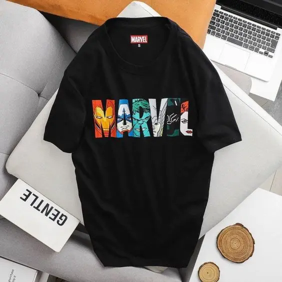 kaos marvel basic logo premium cotton Baju Combed T-Shirt Sablon