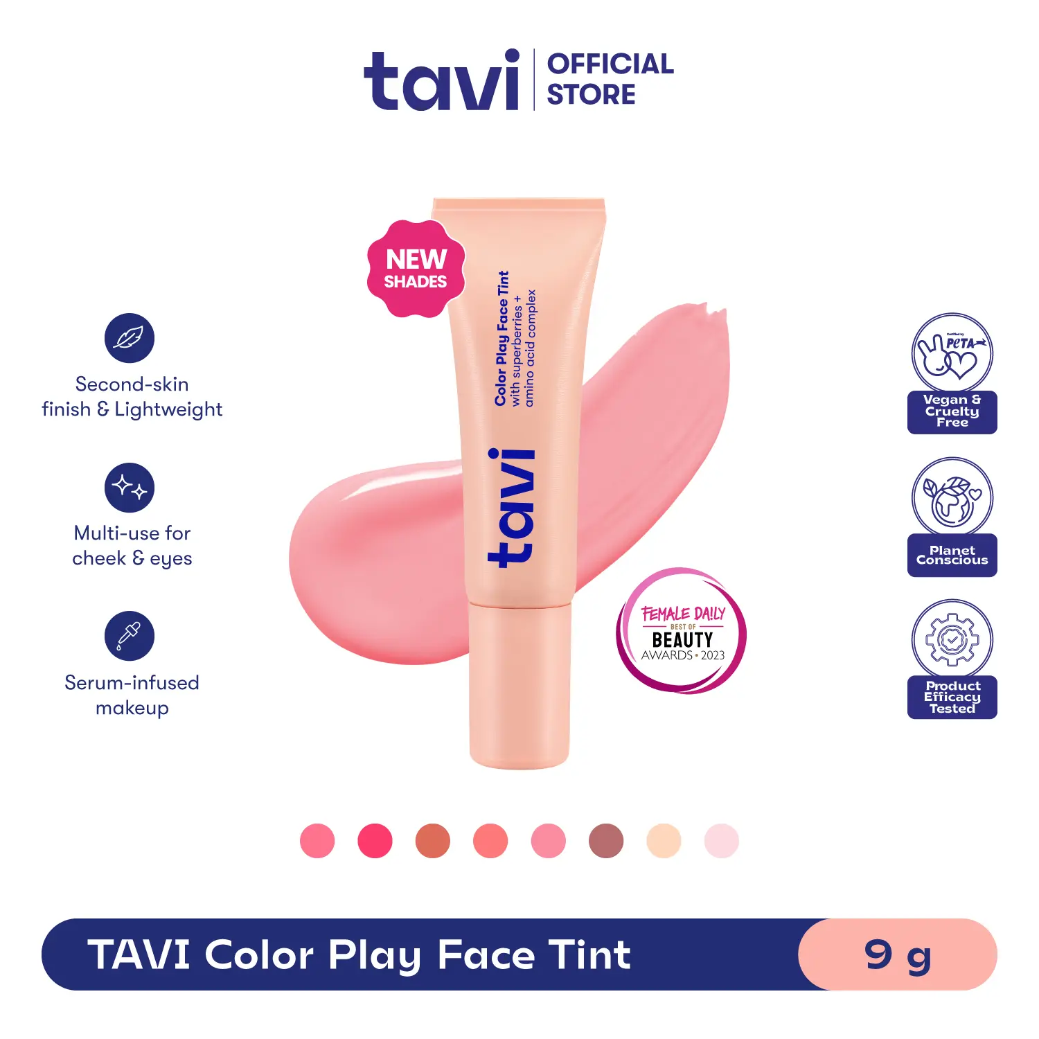 TAVI 3-in-1 Color Play Face Tint 9g (Tavi Cream Blush / Blush On Cair | Highlighter | Eyeshadow) - Pigmented Ringan & Tahan Lama untuk Kulit Sawo Matang & Kuning Langsat