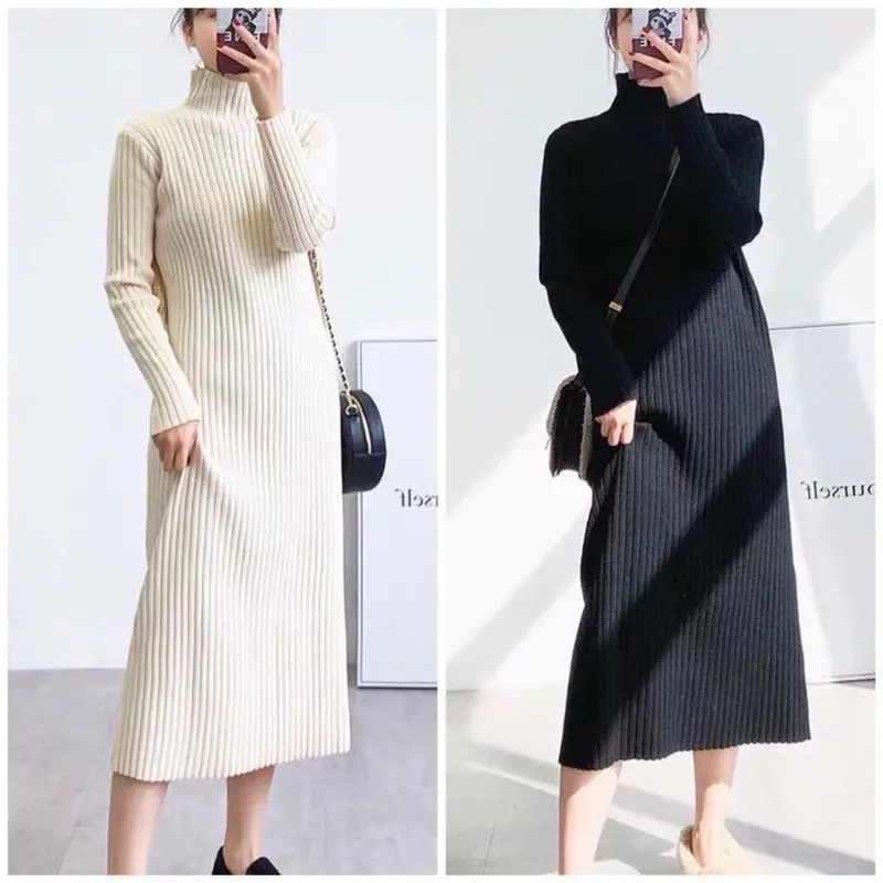 đầm bầu TKUTRANG CHẤT  len thun gân phong cách Hàn Quốc T-rang sang chảnh Váy bầu dài tay đi tiệc đám cưới dáng suông 1