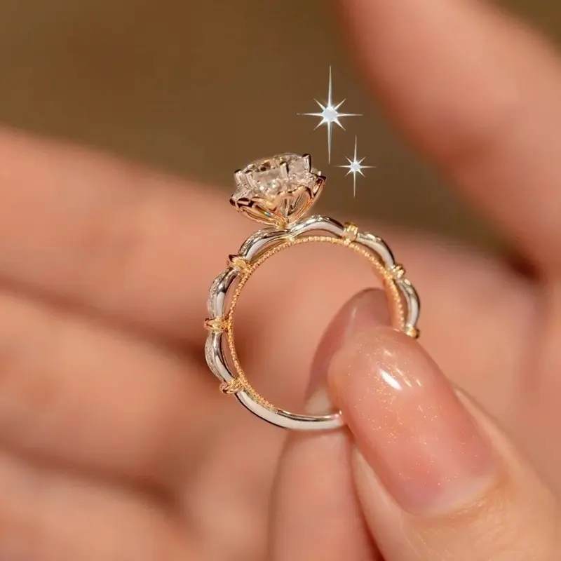 Nhẫn Mở, Bó Hoa Cô Dâu Công Chúa, Thiết Kế Trái Tim Và Mũi Tên, Siêu Lấp Lánh, 1 Karat Tách Màu, Thích Hợp Cho Ngón Trỏ Nữ, Nhẫn Cưới Cầu Hôn
