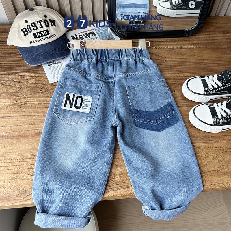 Quần jean dài bé trai 27Kids KACADY quần bò mềm lưng chun nam cho trẻ từ 4-12 tuổi BLJE4 0