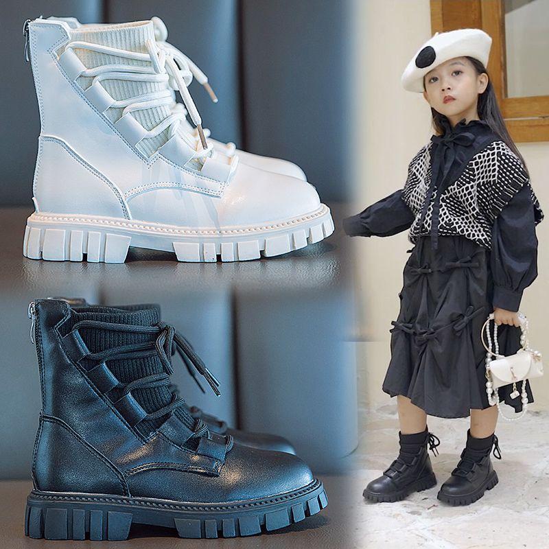 Bốt bé gái lót lông khoá kéo sau,da mềm sz 26-36, Giày Bos Bé Gái Phối Chun Len Dây Đan Cách Điệu Cho Bé Gái 3-12 Tuổi