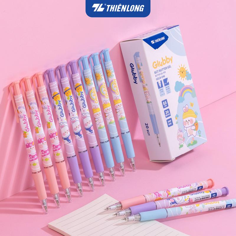 Bút Gel bi Thiên Long GelB-046 - Bút bi nước mực xanh Glubby Butter Gel Pen ngòi 0.5mm, đệm tay êm, 3 màu thân dễ thương