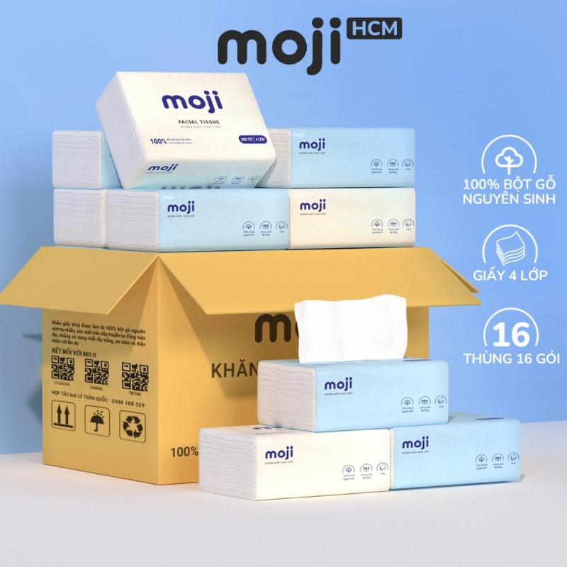 Thùng 40 gói rút khăn giấy ăn Moji 4 lớp cao cấp nguyên liệu bột gỗ nguyên sinh tự nhiên không hóa chất không tẩy trắn 0