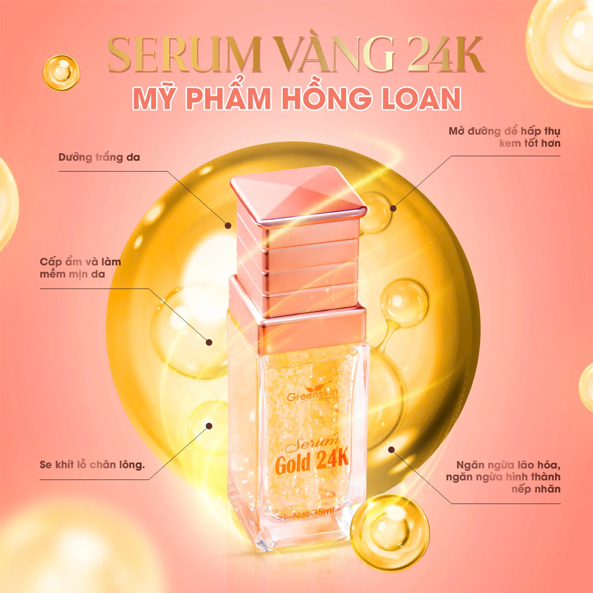 Serum Vàng 24K Dưỡng Trắng, Cấp Ẩm, Thu Nhỏ Lỗ Chân Lông GreenSkin Organic - Mỹ Phẩm Hồng Loan