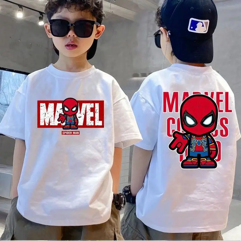 Áo Thun Mùa Hè ngắn Tay Cho Bé Trai, In Hình Phim Hoạt Hình Marvel, Quần Áo Trẻ Em, Áo Cho Bé Trai Lớn, Áo Sơ Mi Cơ Sở, Áo Thun Tay Lửng