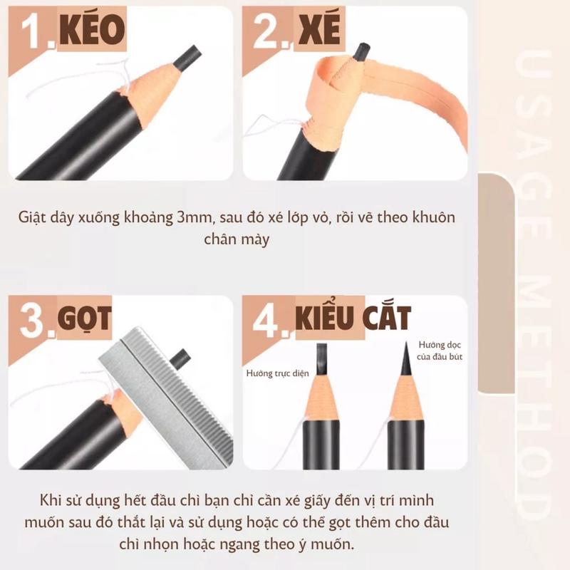 Chì xé kẻ mày WODWOD cứng phẩy sợi Eyebrow Pencil sắc nét chuyên dùng cho Makeup trang điểm Cosmetic Mỹ Phẩm Phấn Phủ 5