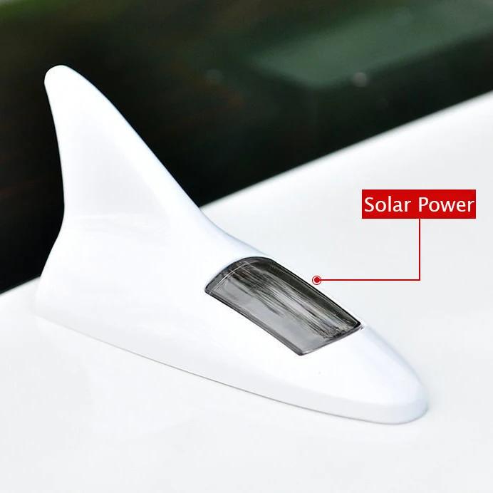 Product Introduction of Solar Power Shark Fin Warning Light Car Roof Antenna Decoration Night Anti-collision Flashing Lamp Car Accessories 12