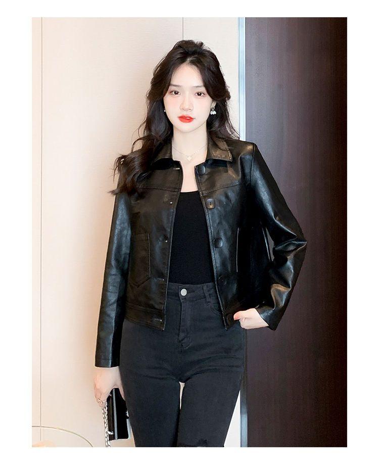 Product Introduction of Áo Khoác Da, Cropped, Dành Cho Nữ, Phong Cách Phương Tây Mùa Xuân Và Mùa Thu, Dễ Phối Đồ, Cao Cấp, Áo Khoác Da Giặt, Thiết Kế Nữ, Áo Kiểu Đầu Bò 17