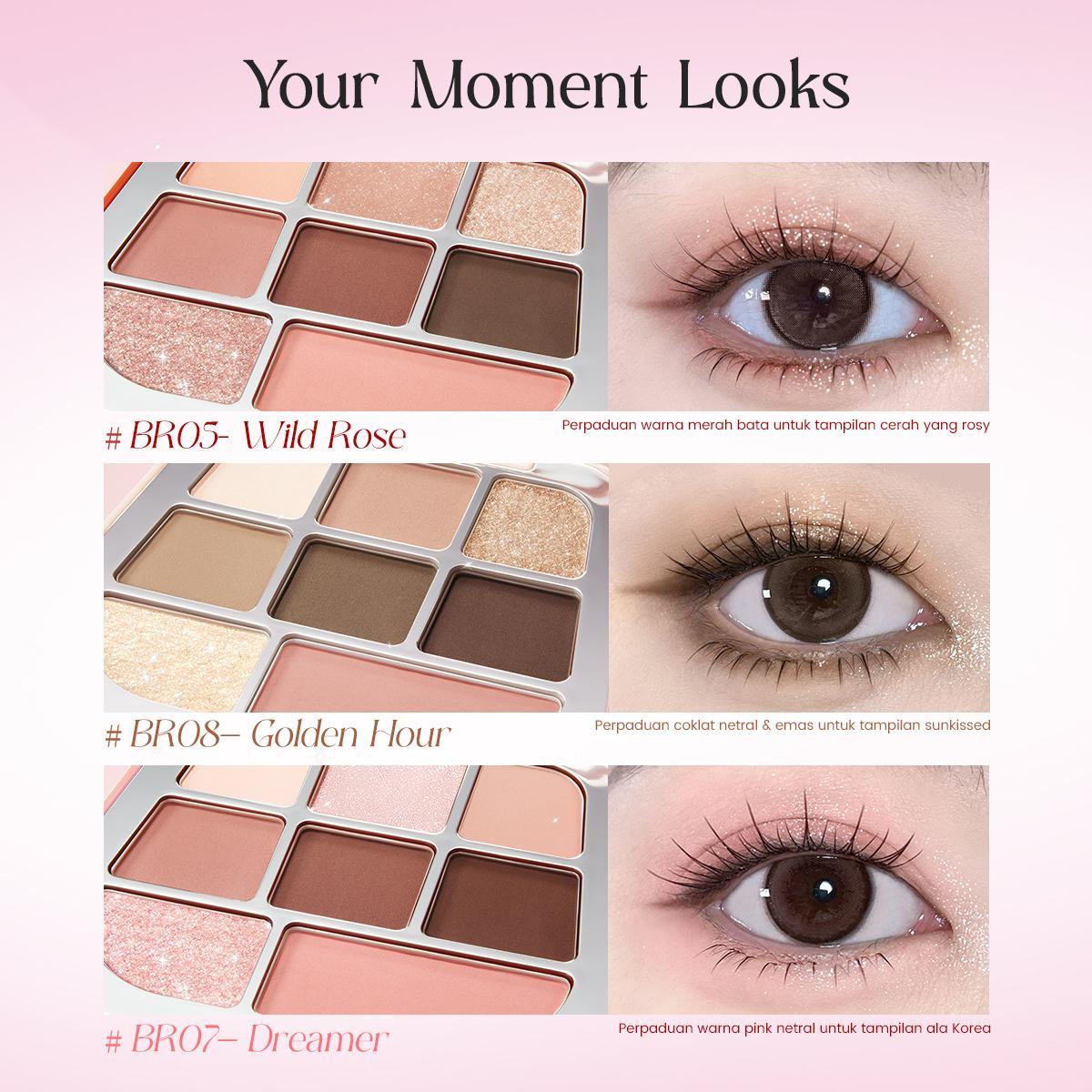 Focallure All Moments Eyeshadow Palette 8 Color Lover #BR02 – Pigmented Tahan Lama Mudah Dibaur Multi-texture Matte Shimmer Glitter FA-E09