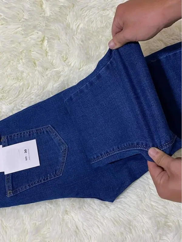 Quần Jean Nữ Trơn Lưng Cao Cotton Co Giãn 4 Chiều Dáng Skinny Hàng Thiết Kế Women Pants 8